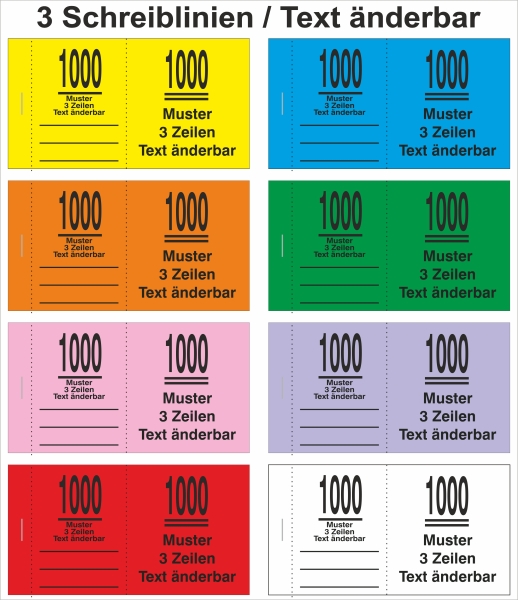 1000 Doppelnummern "3 Zeilen Text änderbar" - mit Schreiblinien